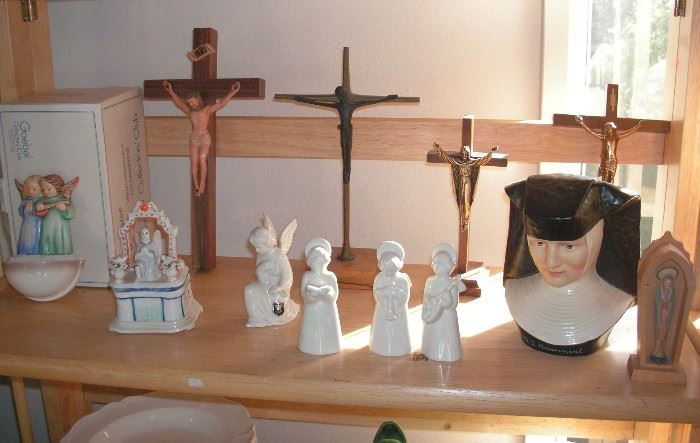Crucifixes, holy water font, Goebel nun