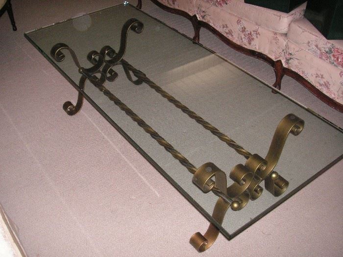 Hollywood Regency wrought iron & plate glass coffee table