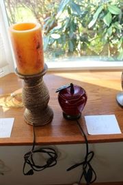 Lot #41Nautical Lamp - Rope & Candle  - 16 inches
Apple lamp - 5 inches