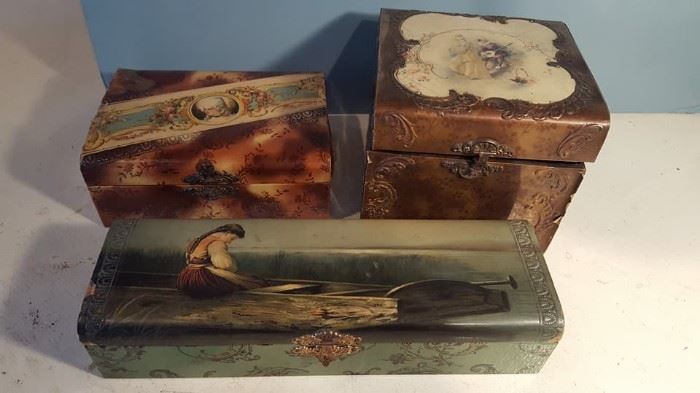 antique celluloid dresser boxes, as is