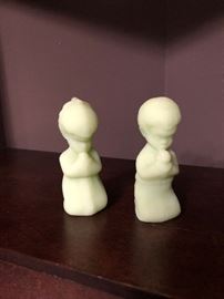 Vintage Fenton Uranium Glass Praying Boy and Girl