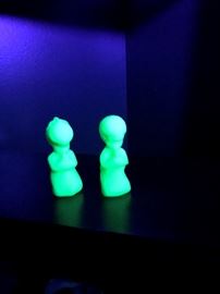 Vintage Fenton Uranium Glass Praying Boy and Girl - Under black light
