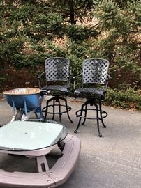 OUTDOOR CAST SWIVEL  BAR CHAIRS