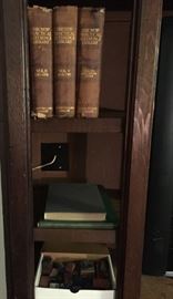 Books, 2 stamp books, Box of rubber stamps.