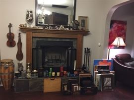 Mirror, Chotskies, Amethyst  Votive Candle Holders, Crystal, Violin and Dulcimer are non-functioning (used for art), Congo, Candles, Candle Holders, Picture Frames, Canvas/Art.