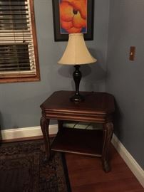 End Table, Lamp and Framed Art