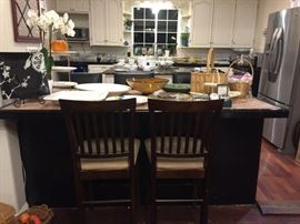 2 Bar Stools Wood with Microfiber Seat (Seats require new cover otherwise sturdy).