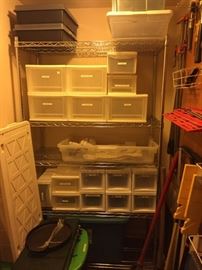Metal Shelving unit, Empty Storage Boxes.