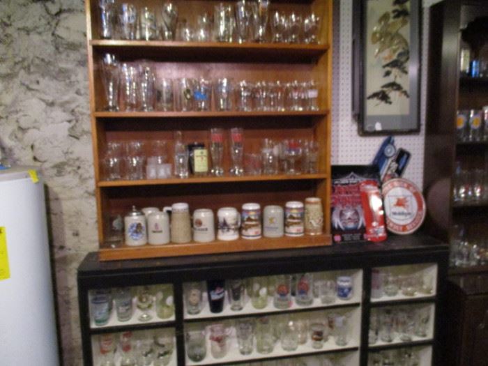 Beer drinking glasses and shelving