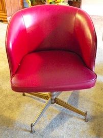 Red leather chair to 1970's octagonal table set