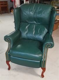 Green leather wingback chair recliner