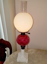 Vintage cranberry coin dot/milk glass lamp