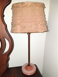 Pair of antique lamps. Rose quartz bases