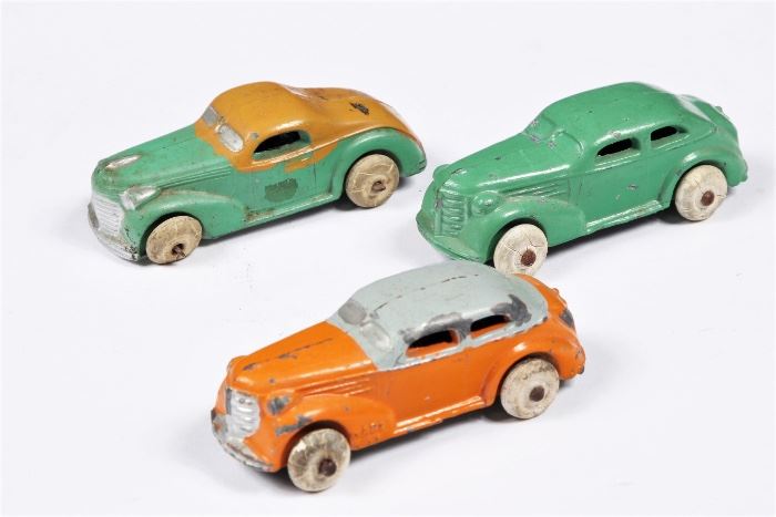 1940's Three Pressed Slush Toy Cars - 3"