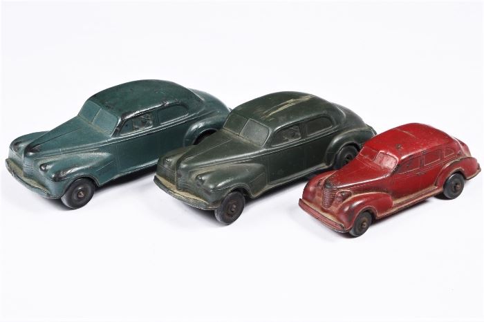 Three Auburn Rubber Cars, 4 1/2"-6", Circa 1940's