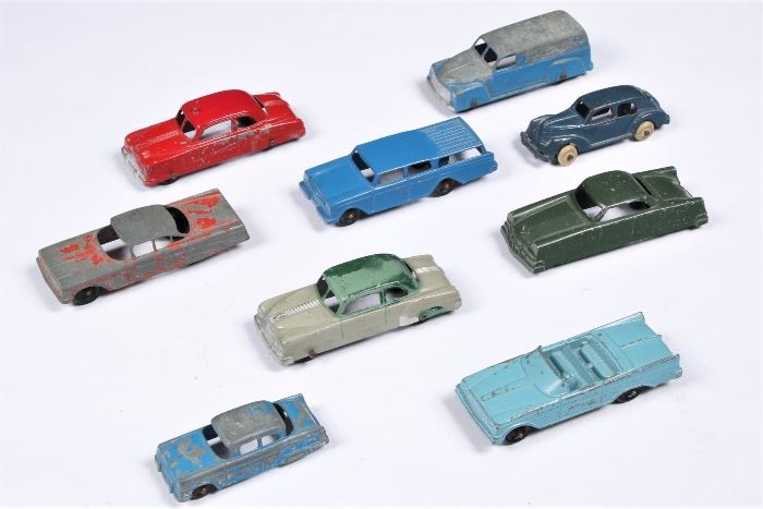 Nine Vintage Pressed Steel American Toys, 3"-4"