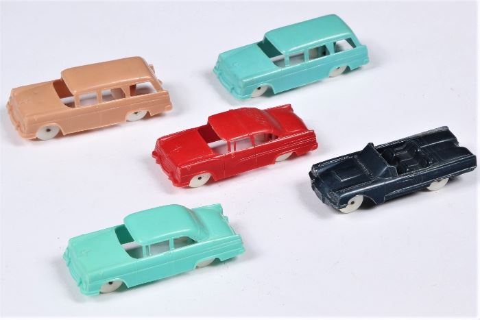 Five Vintage Plastic Cars F & F Mold & Die Works, Dayton Ohio