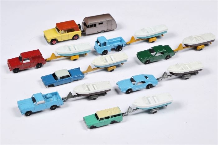Eight Smaller Tootsietoy With Tee Nee Trailers And Chris Craft Capris