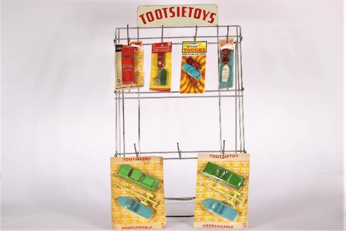 Original 1957 Tootsie Toy Display With Unopened Blister Cards