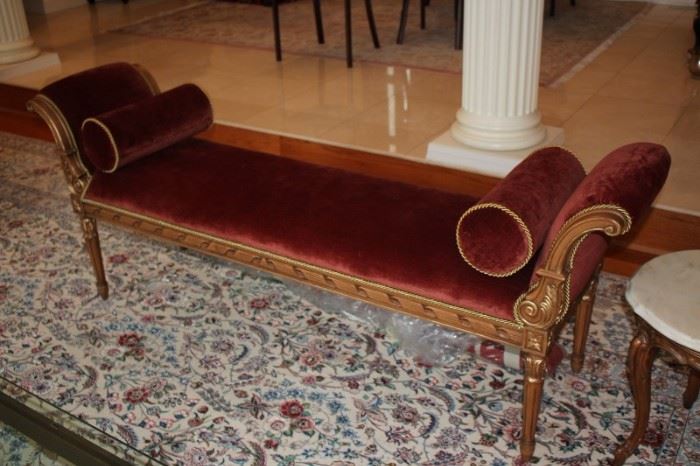 Upholstered Bench  with Decorative Rolls & Rug