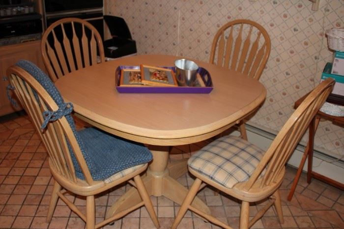 Square Wood Pedestal Table and 4  Chairs