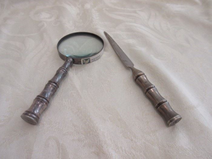 Vintage letter opener and magnifying glass