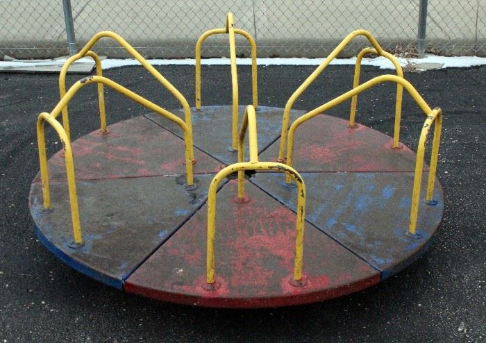 Vintage Playground Merry-Go-Round, New Ball Bearing For Smooth FAST Ride! 6' Diameter, with 1/2" Steel Base For Concrete Mount