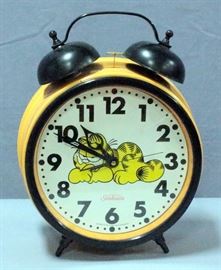 1978 LARGE Sunbeam Garfield Alarm Clock Model #883-100, 12"Dia x 18"H, Works