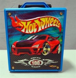 1980's and 200's Hotwheels Toy Vehicles, Qty 100, In Rolling Case