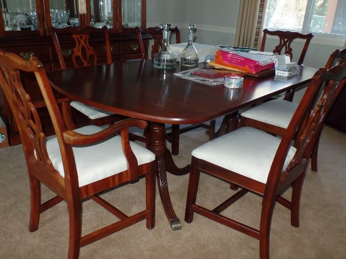 Duncan Phyfe dining room set; 6 chairs,  china cabinet, 2 leaves and pads