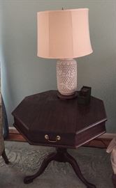 Octagonal Table and Lamp.