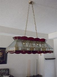 Custom Tiffany light (5 bulbs) 80 glass panes with brass frame (light over the pool table)