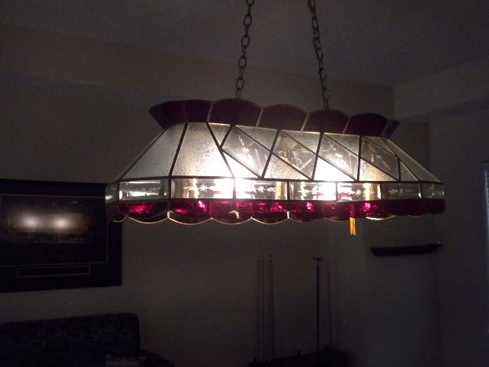 Custom Tiffany light (5 bulbs) 80 glass panes with brass frame 