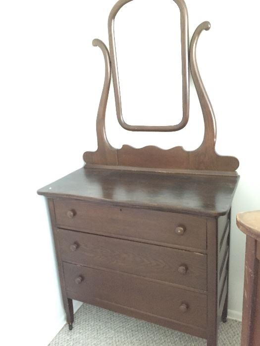 Small dresser with mirror.   Make it farm or shabby style with paint.  