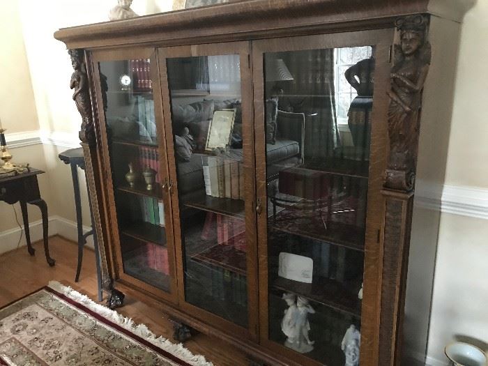 Antique Hand Carved Oak Victorian Style China Cabinet