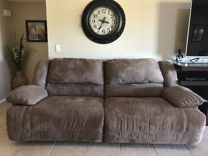 Large seating double recliner microfiber couch . Like new