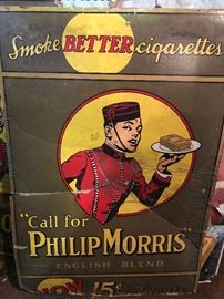 1930's Philip Morris Cigarettes Poster Thick Cardboard display, breakmark in middle and bottom half cut off.  $125  +s/h