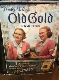 1930's Old Gold Cigarettes Poster Thick Cardboard display, worn, few tears and stain spots.  $150  +s/h