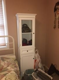 IKEA wooden, tall white cabinet with glass door, shelf