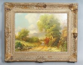 Lot 13 PAUL ARNZT Oil Painting on Board Boy  Dog on Cou