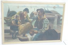 Lot 16 C COSSI Oil Painting on Canvas. Family on pier, d