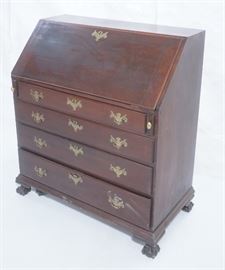 Lot 23 Antique Mahogany Drop Front Secretary Desk. Brass