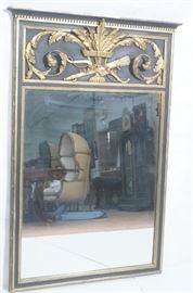 Lot 27 Fancy French Empire Black  Gold Mirror with Bow 