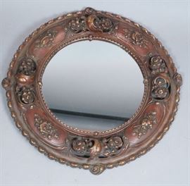 Lot 29 Pierced Bronze Framed Round Mirror. Ornate desig