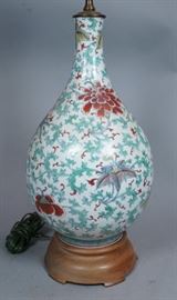 Lot 30 Soft Paste Chinese Lamp. Floral motif in blue and