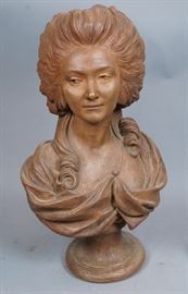 Lot 33 Vintage Terracotta Bust of Young Woman. Draped bu