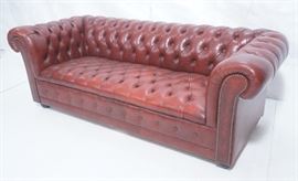 Lot 44 Burgundy Tufted Chesterfield Leather Sofa Couch. 