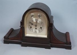Lot 45 Oversized German Walnut Mantle Clock. Pencil inla