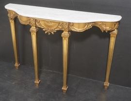 Lot 46 Gold Gilt Marble Top Console Sofa Table. Shaped 