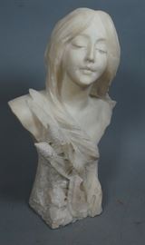 Lot 55 Antique Carved Alabaster Figural Bust. Young woma